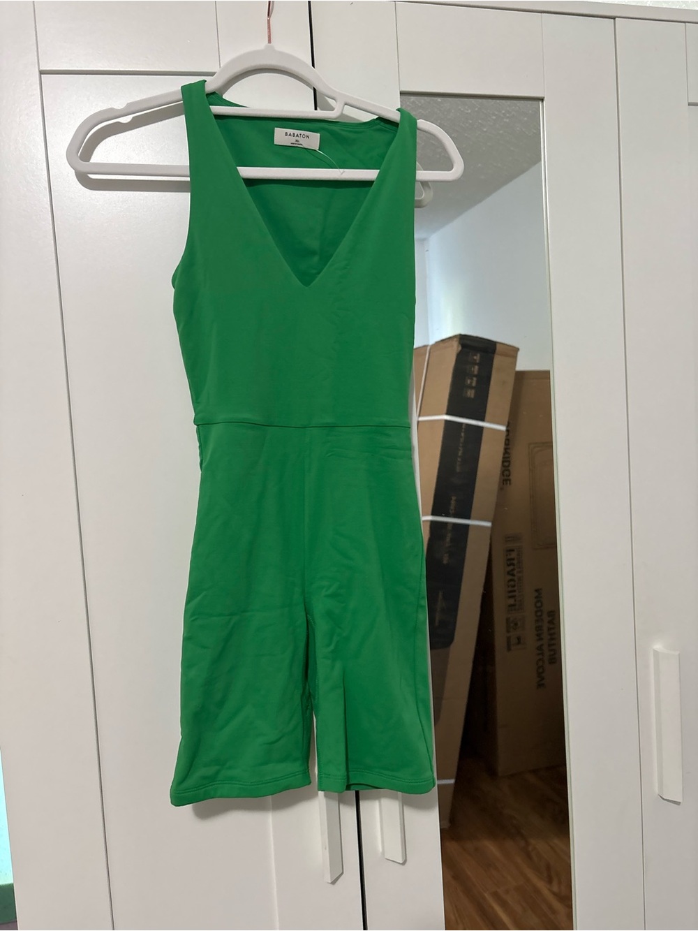 Babaton Bright Green Sleeveless V-Neck Mini Romper